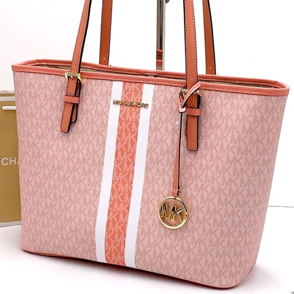 MICHAEL KORS JET SET TRAVEL MEDIUM CARRYALL TOTE SHERBERT MULTI COLOR